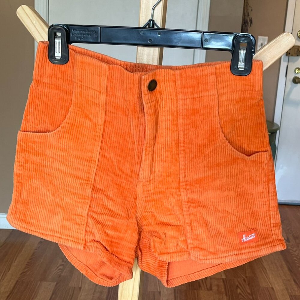 Men's 28"W 4" inseam orange stretch corduroy shorts